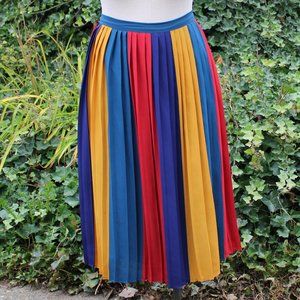 Modcloth 1X Pleated Rainbow Stripes Color Block Midi Skirt